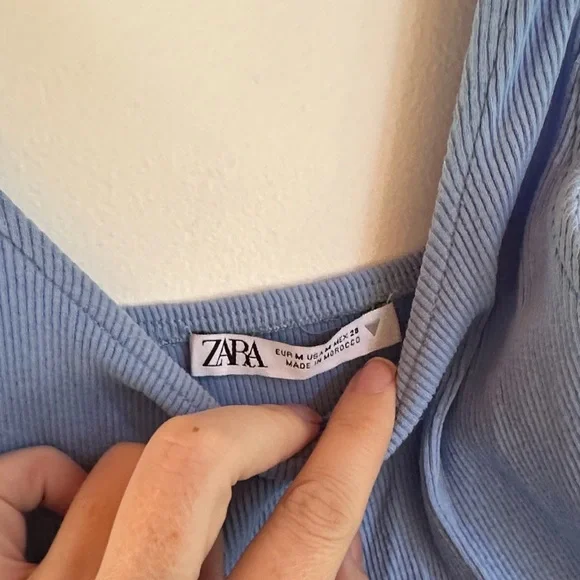 Zara Light Blue Ribbed Top - Picture 2 of 6
